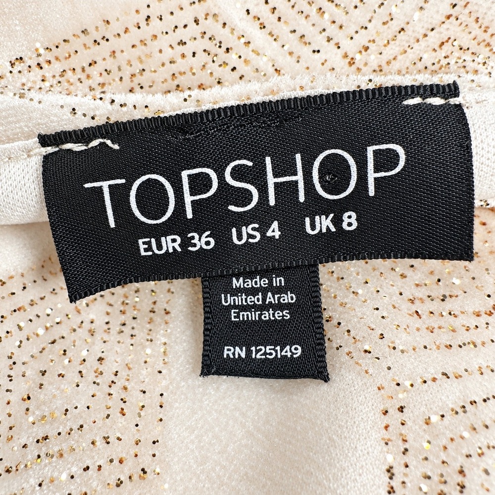 Topshop Dress Women's 4 Cream Gold Glitter Geometric Fit & Flare Glam Party - Picture 6 of 6